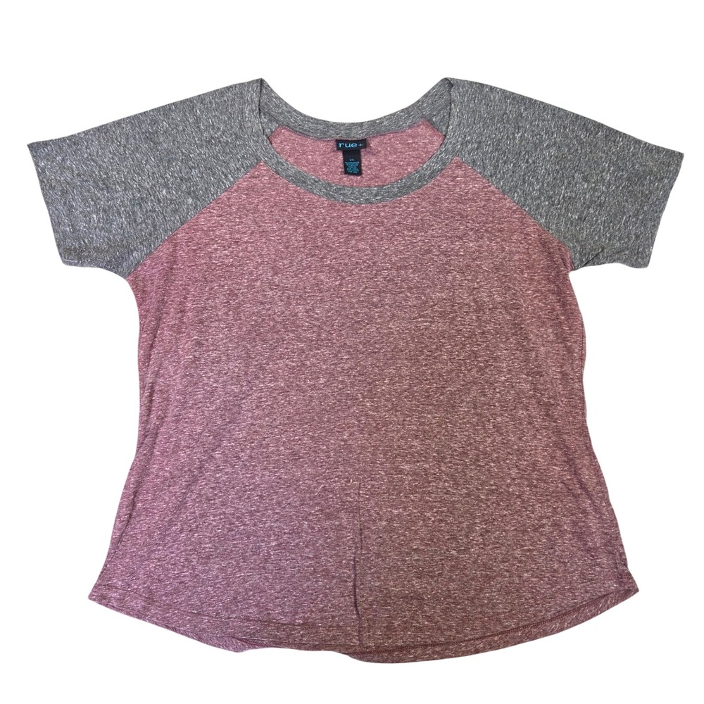 Rue+ Womens 2X Raglan Short Sleeve Top Heathered Burgundy Gray Scoop Neck Tee